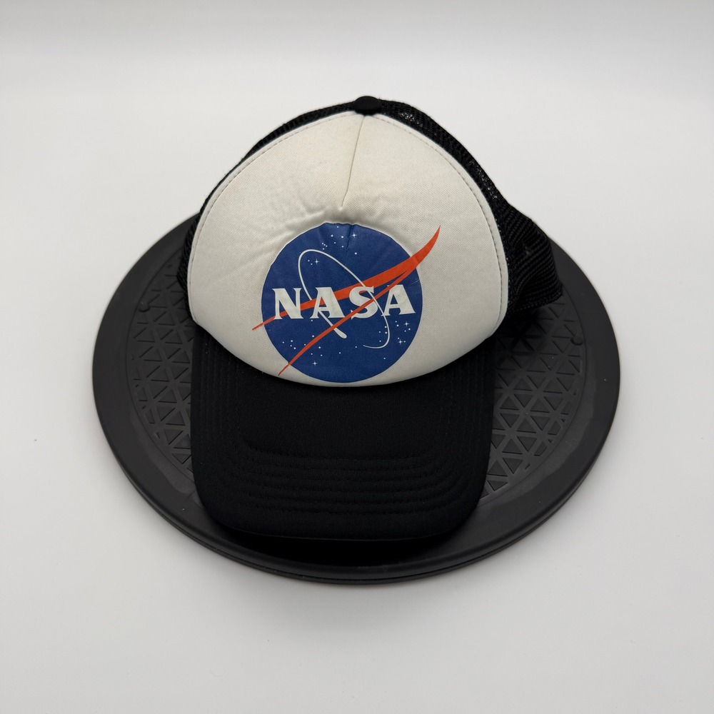 NASA Meatball Logo Trucker Hat Black White Mesh Snapback Cap One Size Fits All